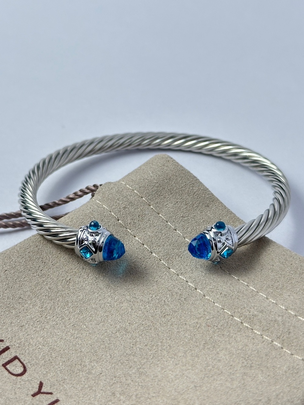 David Yurman Sterling Silver Cuff Bracelet with Blue Topaz